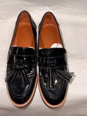 Franco Sarto Carolynn Black Patent Tassel Loafers - Lug Sole size 6.5